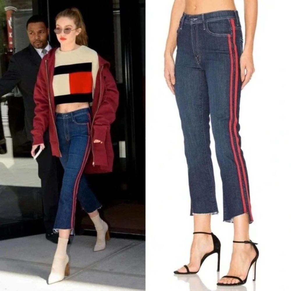 MOTHER | Denim Insider Crop Step Fray Flare Speed Racer Red Side Stripe Jeans 25